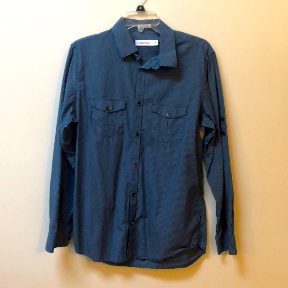 Men S Calvin Klein Blue Check Button Down LS Shirt